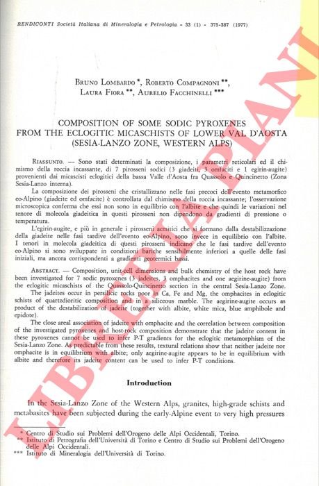 Composition of some sodic pyroxenes from the eclogitic micaschists of …