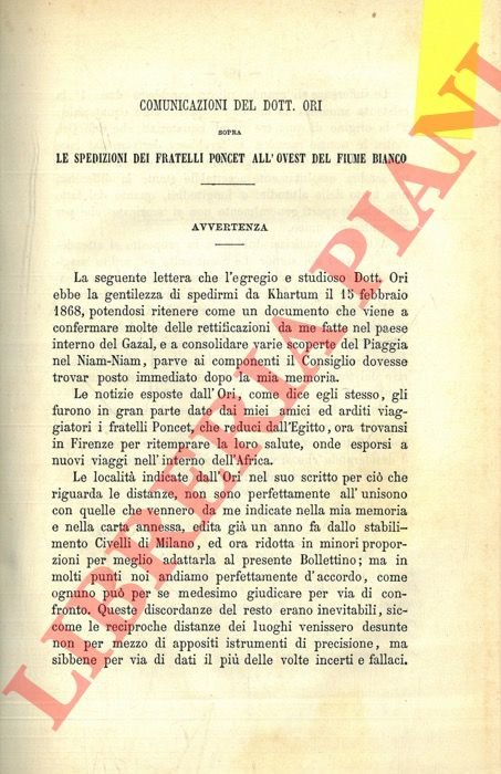 Comunicazioni del dott. Ori sopra le spedizioni dei fratelli Poncet …
