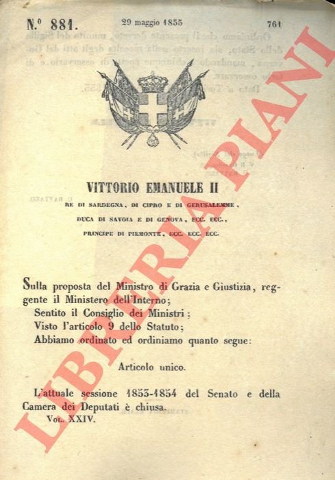 con cui si annuncia la chiusura della sessione 1853-1854 del …