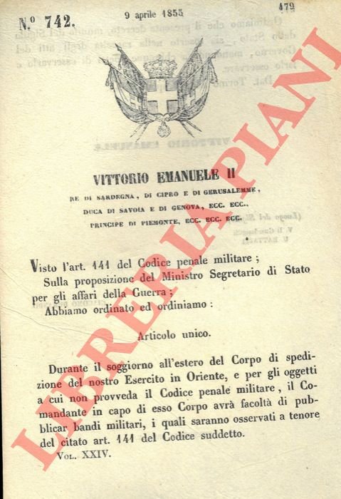 con cui si autorizza il comandante dell'esercito in Oriente alla …