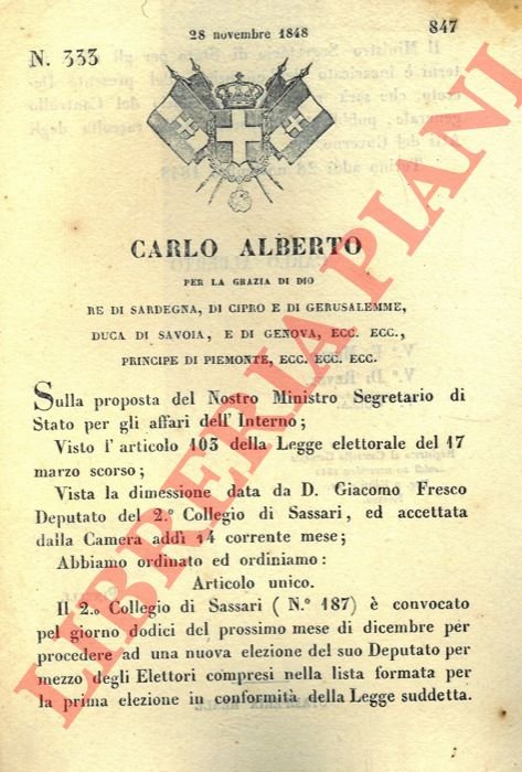 con cui si convoca il collegio di Sassari per l'elezione …
