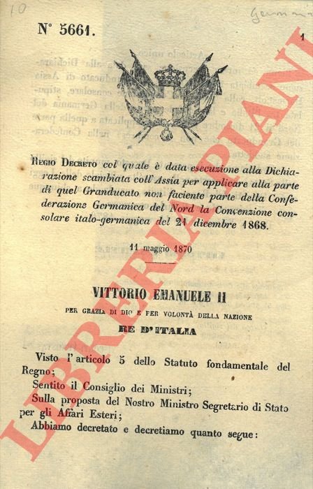 con cui si dà piena esecuzione alla dichiarazione tra Italia …