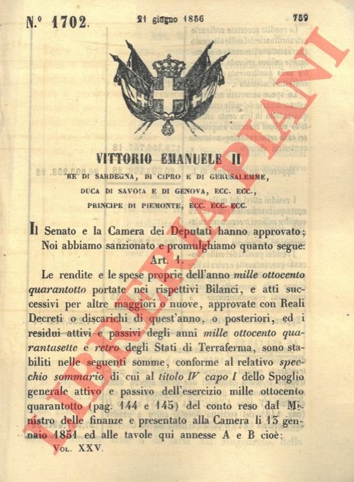 con cui si danno disposizioni sulle rendite e spese dell'anno …