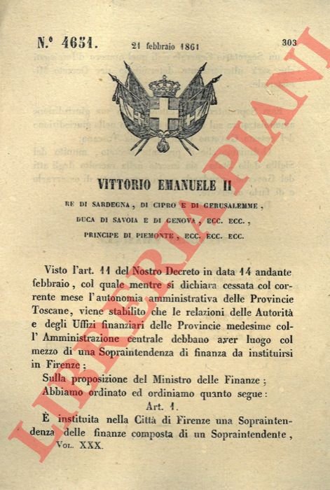 con cui si istituisce nella Città di Firenze una Sopraintendenza …