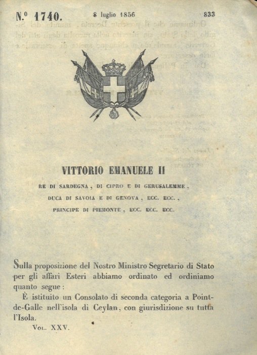 con cui si istituisce un Consolato a Point-de-Galle a Ceylon.
