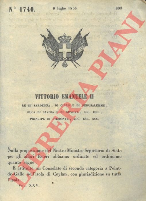 con cui si istituisce un Consolato a Point-de-Galle a Ceylon.