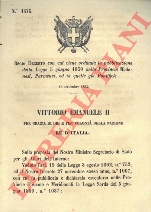 con cui si ordina la pubblicazione della Legge del 5 …