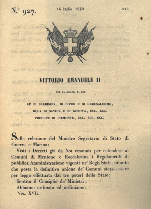con cui si pubblicano nei comuni di Mentone e Roccabruna …