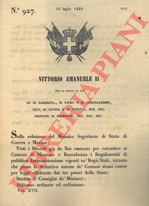 con cui si pubblicano nei comuni di Mentone e Roccabruna …