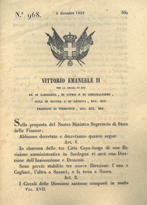 con cui si stabiliscono tre nuove direzioni, a Cagliari, Sassari …