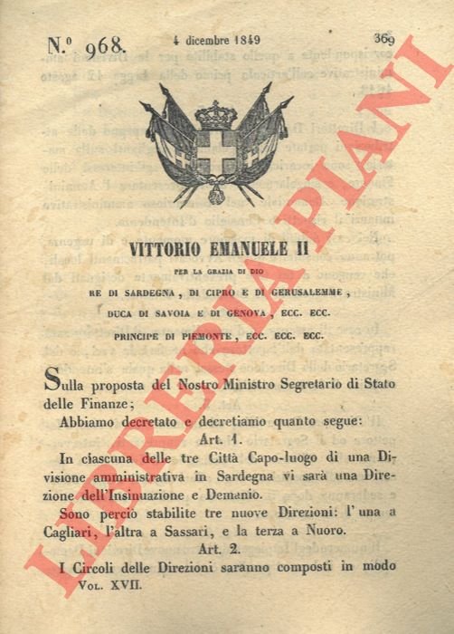 con cui si stabiliscono tre nuove direzioni, a Cagliari, Sassari …