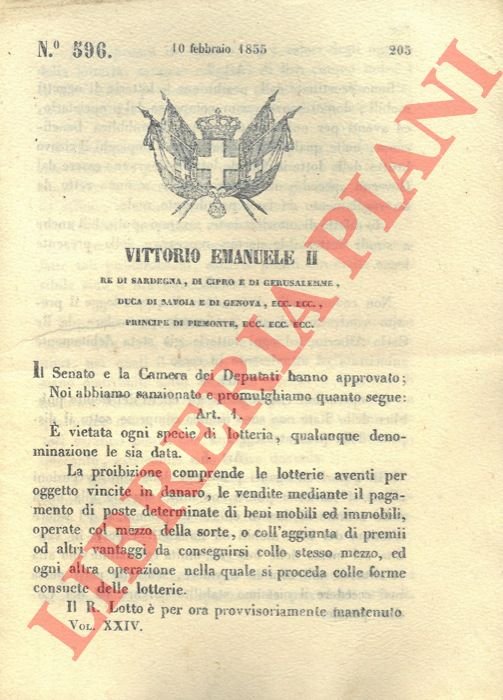 con cui si vieta ogni specie di lotteria.