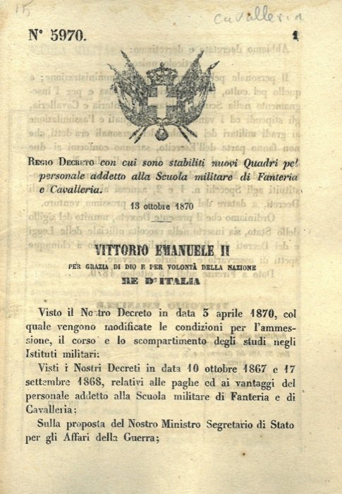 con cui sono stabiliti nuovi Quadri pel personale addetto alla …