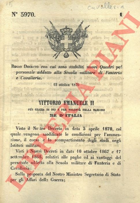 con cui sono stabiliti nuovi Quadri pel personale addetto alla …