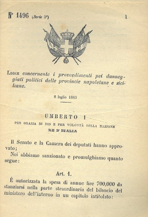 concernente i provvedimenti pei danneggiati politici delle provincie napoletane e …