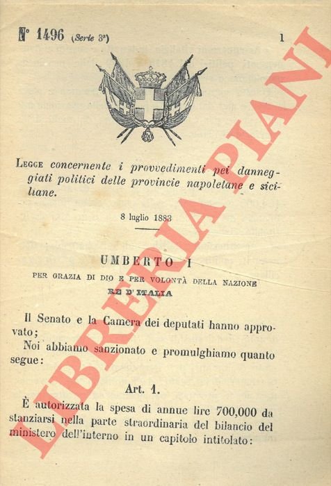 concernente i provvedimenti pei danneggiati politici delle provincie napoletane e …
