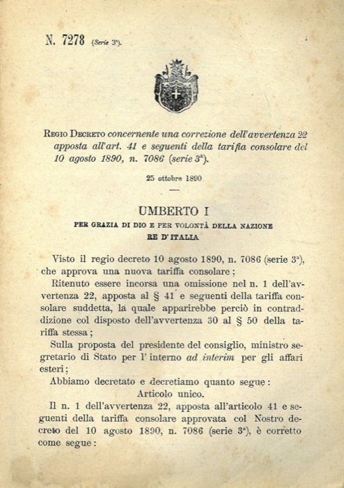 concernente una correzione dell'avvertenza della tariffa consolare.