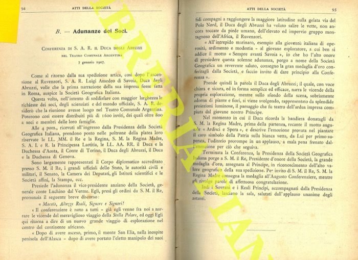 Conferenza di S.A.R. Il Duca degli Abruzzi nel Teatro Comunale …
