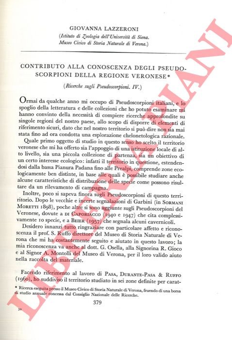 Contributo alla conoscenza degli Pseudoscorpioni della regione veronese. | Immagine Gallery 3