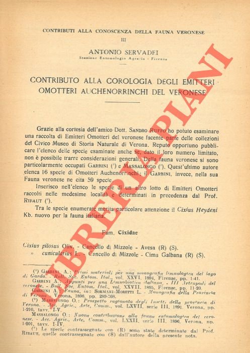 Contributo alla corologia degli Emitteri Omotteri Auchenorrinchi del Veronese. | Immagine Gallery 2