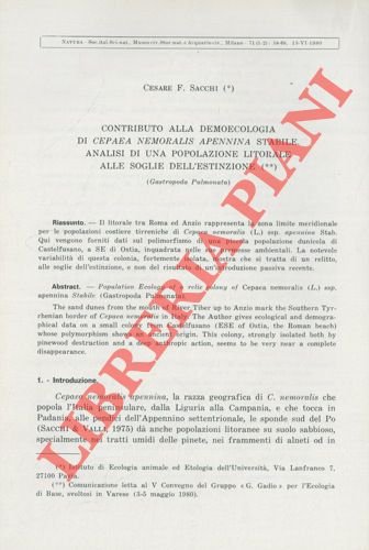 Contributo alla demoecologia di Cepaea nemoralius appennina stabile. Analisi di …