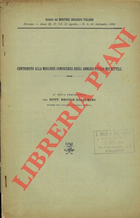 Contributo alla miglior conoscenza degli annessi fetali nei rettili.