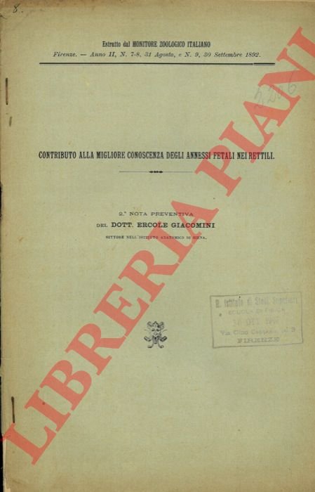 Contributo alla miglior conoscenza degli annessi fetali nei rettili.