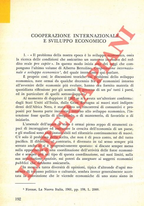Cooperazione internazionale e sviluppo economico.