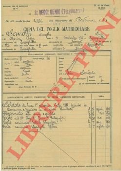 Copia del foglio matricolare.