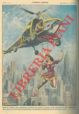 Coraggiosa acrobata esegue i suoi esercizi su un trapezio agganciato …