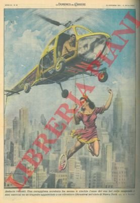 Coraggiosa acrobata esegue i suoi esercizi su un trapezio agganciato …