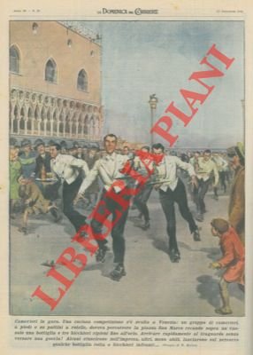 Curiosa competizione di camerieri sui pattini a rotelle in piazza …