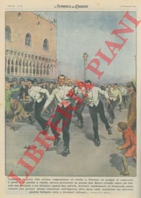 Curiosa competizione di camerieri sui pattini a rotelle in piazza …