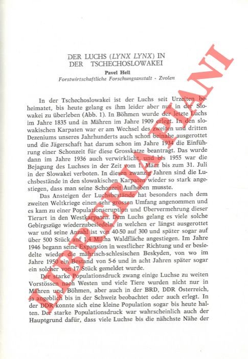 Der Luchs (Lynx lynx) in der Tschechoslowakei.