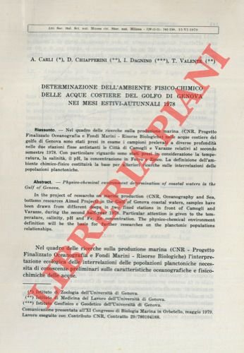 Determinazione dell'ambiente fisico-chimico delle acque costiere del Golfo di Genova …