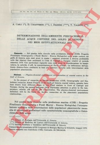 Determinazione dell'ambiente fisico-chimico delle acque costiere del Golfo di Genova …