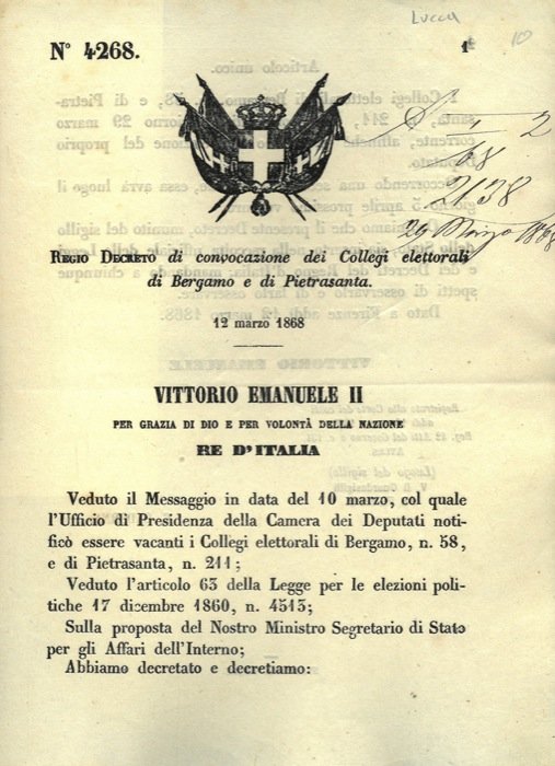 di convocazione dei Collegi elettorali di Bergamo e Pietrasanta.