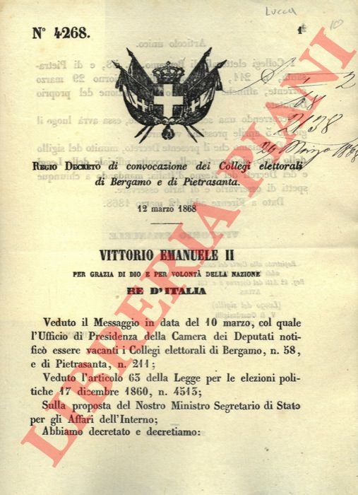 di convocazione dei Collegi elettorali di Bergamo e Pietrasanta. | Immagine Gallery 3