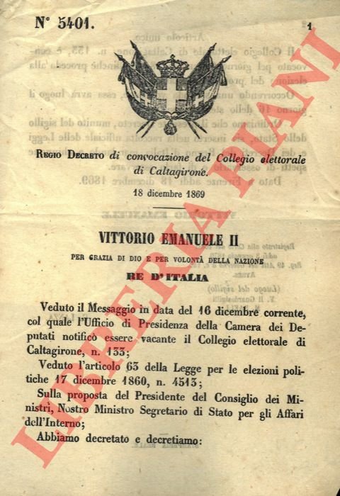 di convocazione del Collegio elettorale di Caltagirone.