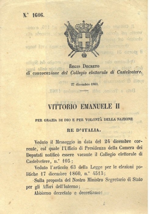 di convocazione del Collegio elettorale di Castelvetere.