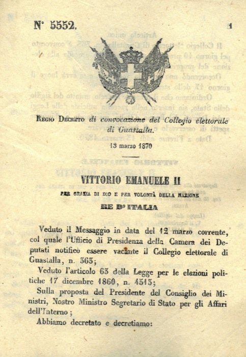 di convocazione del Collegio elettorale di Guastalla.