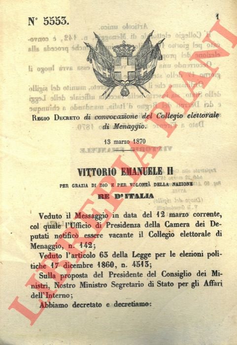 di convocazione del Collegio elettorale di Menaggio.