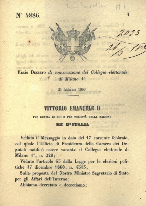 di convocazione del Collegio elettorale di Milano 1°.