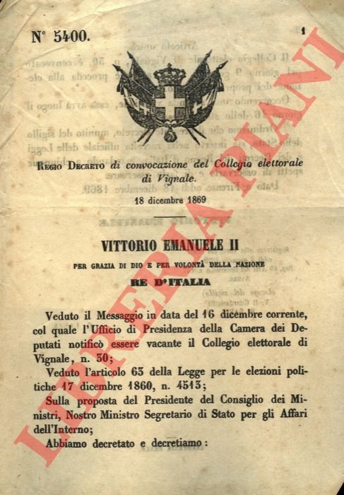 di convocazione del Collegio elettorale di Vignale.