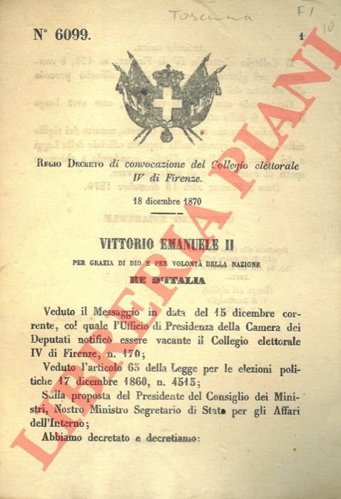 di convocazione del Collegio elettorale IV di Firenze.