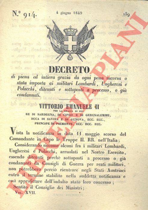 di piena e intera grazia per ogni pena incorsa o …