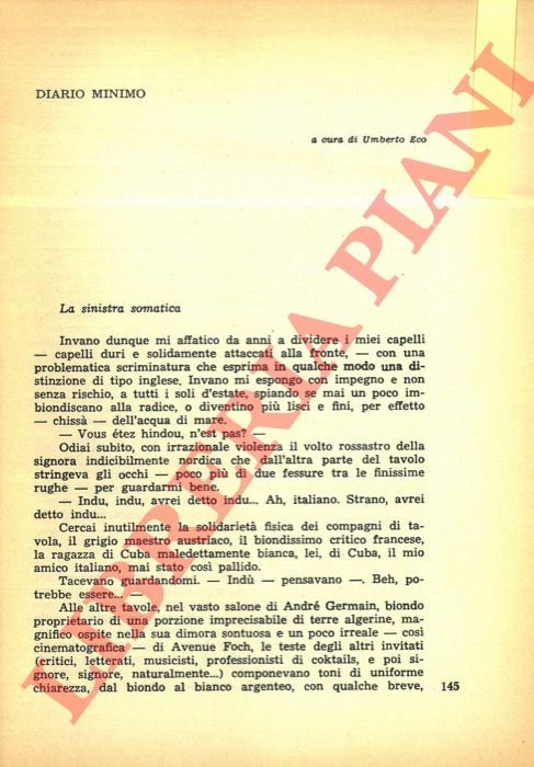 Diario minimo. Furio Colombo La sinistra somatica. Fausto Curi. Dello …