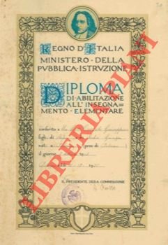 Diploma di abilitazione all'insegnamento elementare. Palermo, 1925.