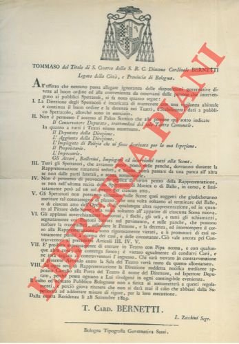 Disposizioni sul comportamento da tenersi nei Teatri e Spettacoli pubblici …