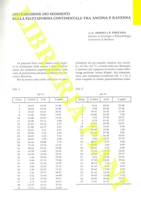 Distribuzione dei sedimenti sulla piattaforma continentale tra Ancona e Ravenna.